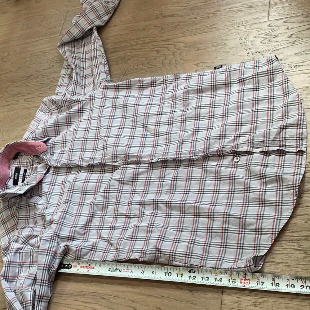 Hugo Boss Pink and White Plaid Button-Down Shirt Regular Fit Size Small - Picture 6 of 10